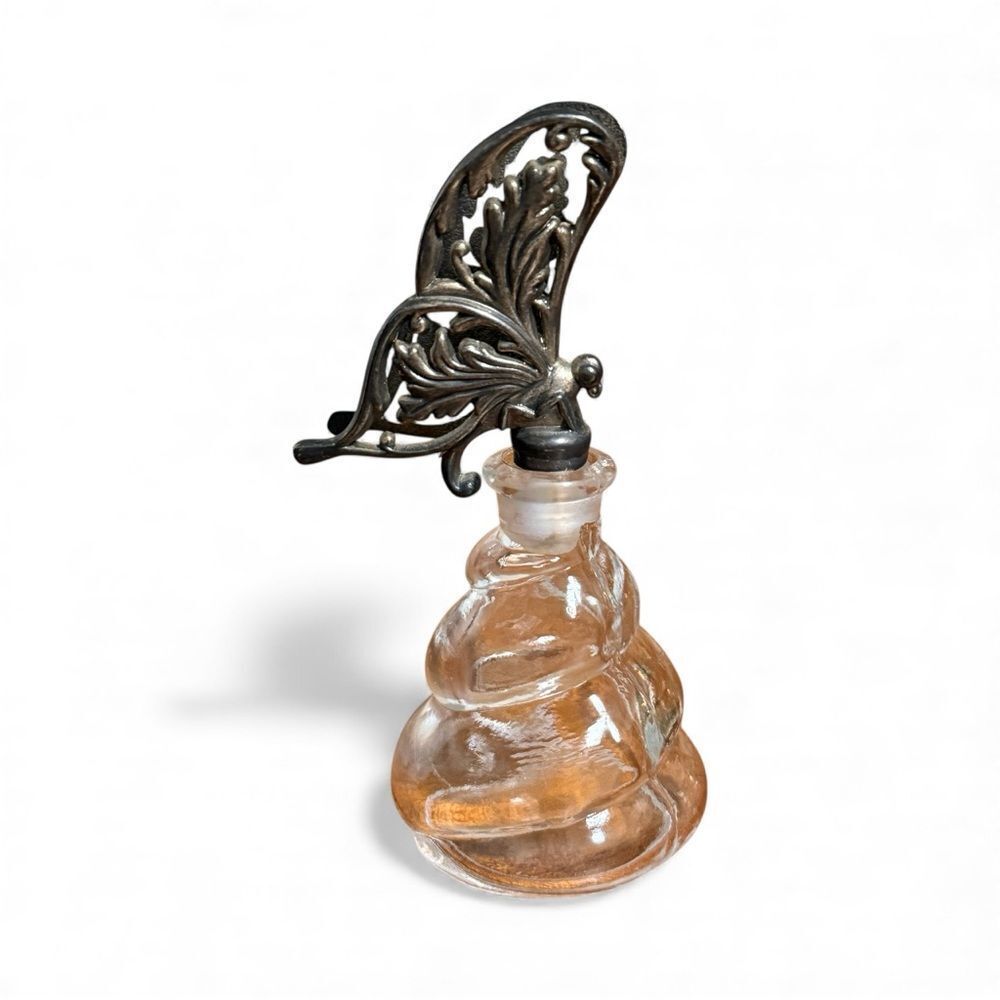 Vintage Clear Glass Perfume Bottle With Metal Butterfly Stopper